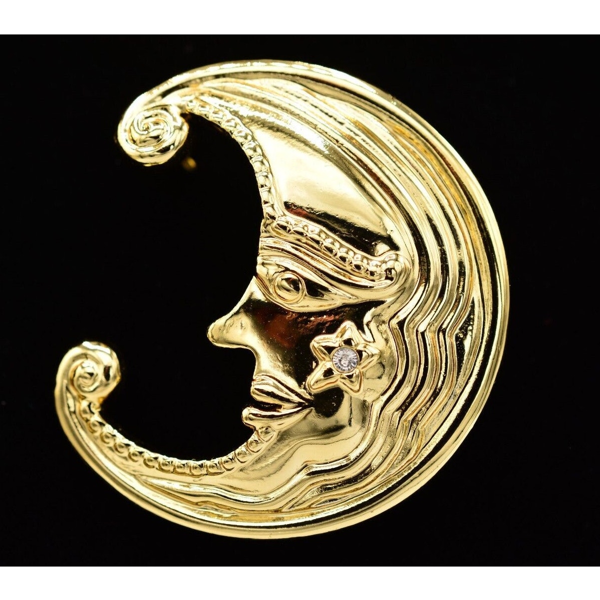 Danecraft Vintage Moon Pin Brooch Gold Face Crescent Nos Signed 1980s Bina4 17$